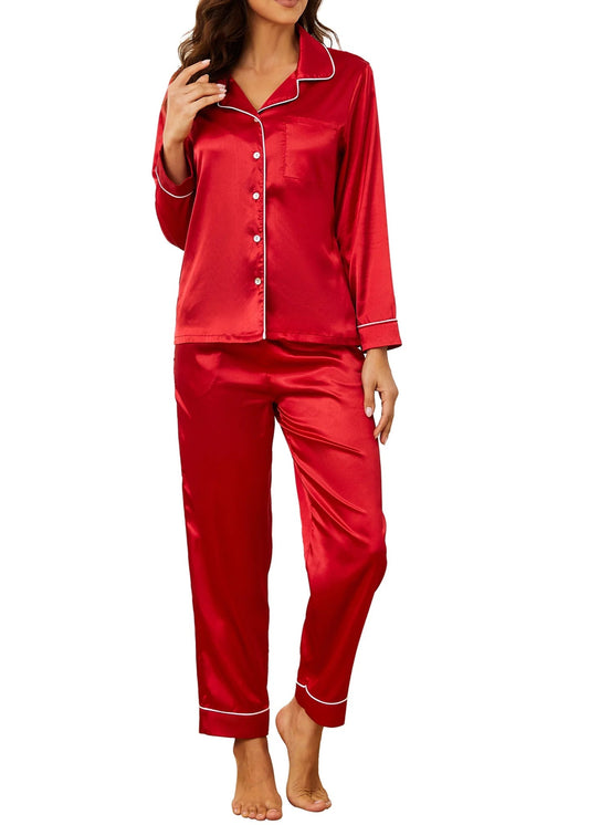 Online Only! Satin Button-Down Pj Set - Red